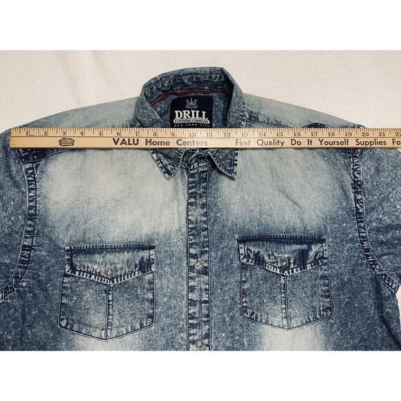 DRILL Clothing Company NYC Snap Distressed Blue 44" Chest Tab Sleeve Splatter - Picture 9 of 16